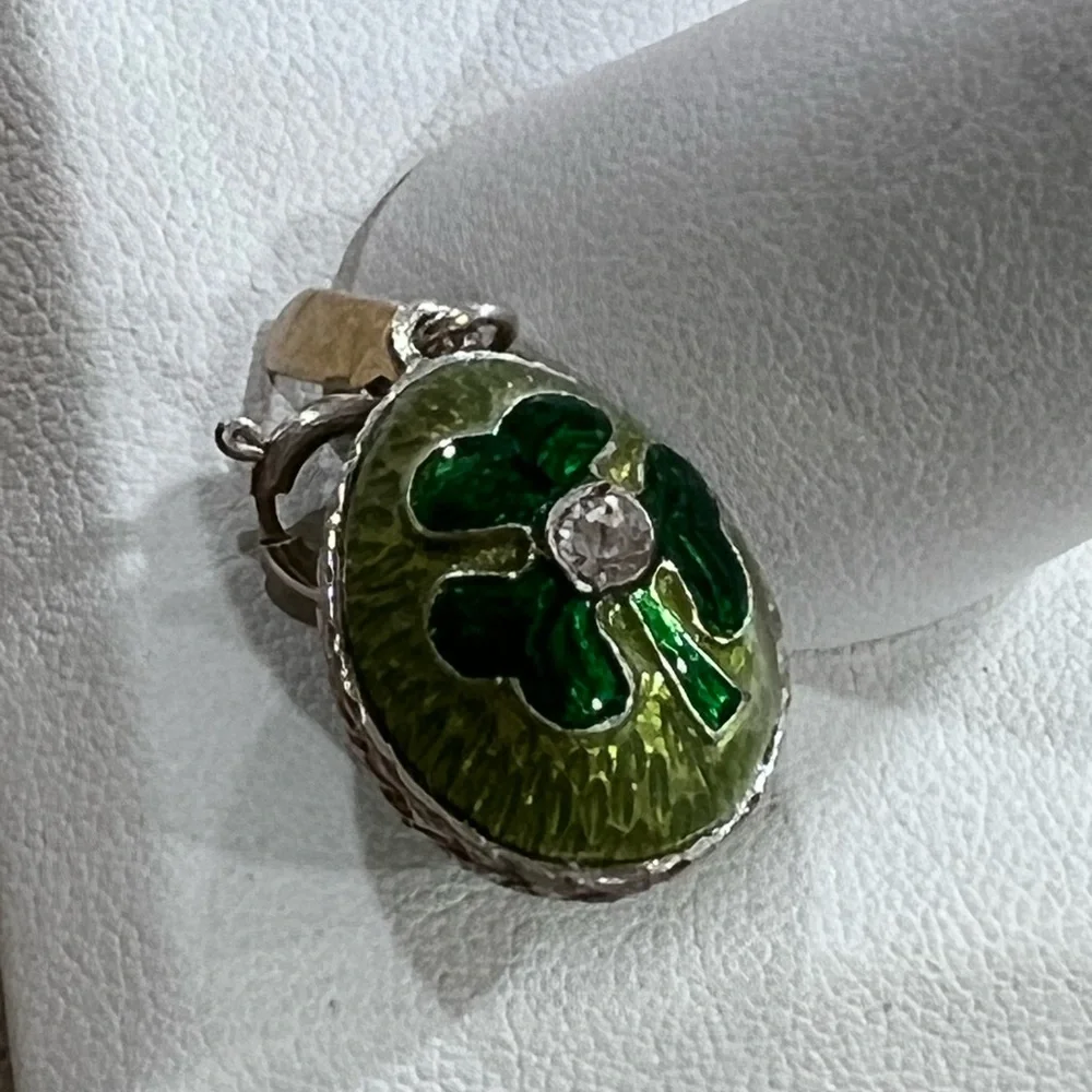RAFKA Sterling Silver Green Clover Egg Charm